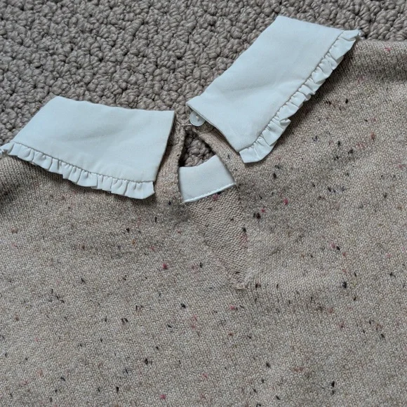 Neutral Marled Sweater Peter Pan Collar and Layered Shirt Hemline - Picture 9 of 12